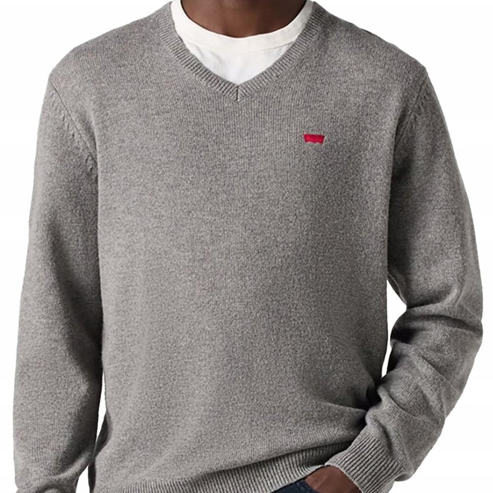 Levi's Housemark Cotton Wool V-Neck Sweater Pullover Long Sleeve Grey